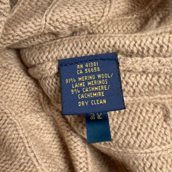 Polo Ralph Lauren Cashmere Merino Wool Cable Knit Jumper Sweater Camel Tan Vneck - Picture 8 of 12